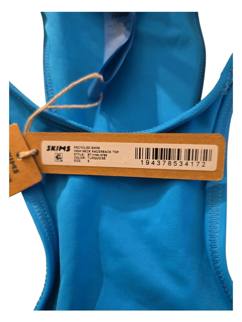 NWT SKIMS Recycled Swim High Neck Racerback Bikini Top Turquoise Blue Small